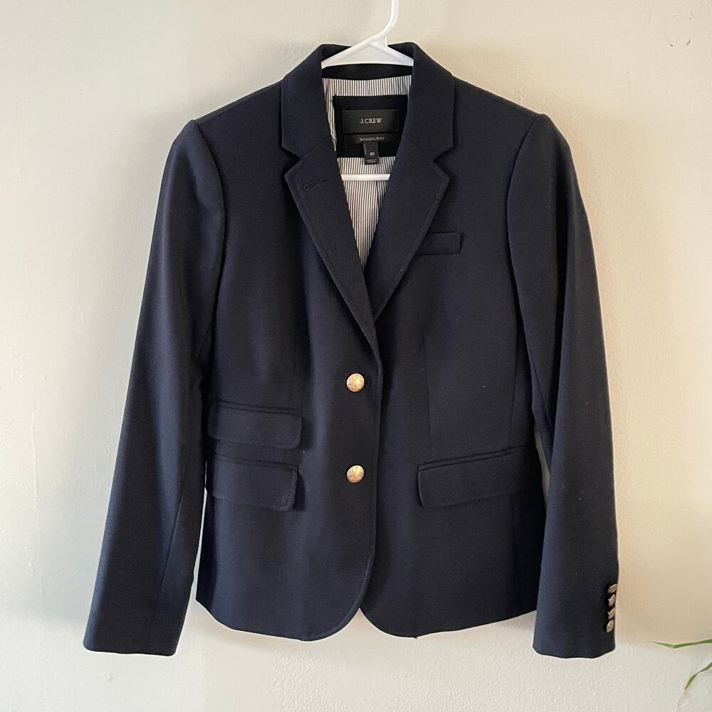 J. Crew Schoolboy Blazer 00 Navy Blue Wool Shrunken Fitted Office Jacket 03171